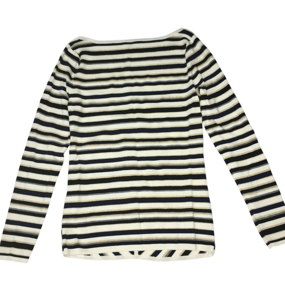 WHBM Knit Gold Black White Gray Striped Sparkle Stretch Top - Women’s Small - Picture 12 of 13